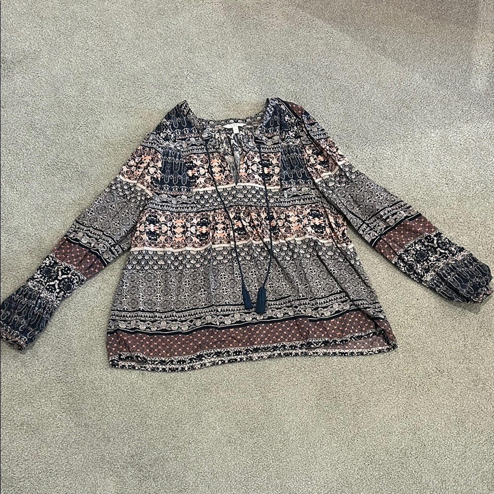 Lucky Brand Blue and Pink Long Sleeve  Blouse